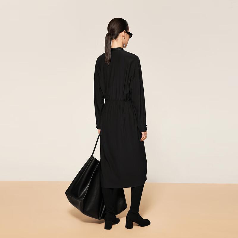 LESS 2024 Autumn Mulberry Silk V-Neck Long Dress 2O8G14720