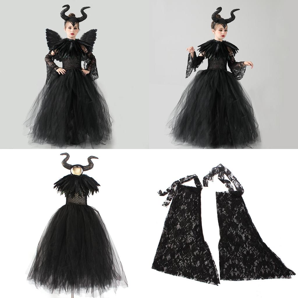 Classic Halloween Cartoon Cosplay Costume Suit For Kids- Maleficent Character Dress