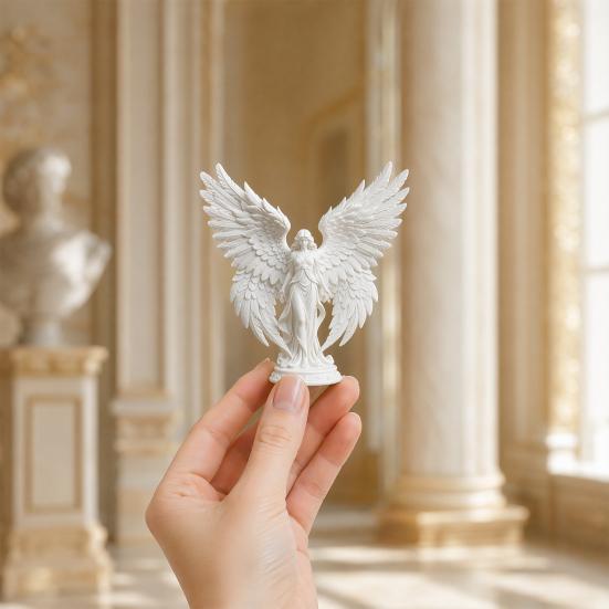 3D Printed Angel Figurine with Large Wings, White Matte Angel Statue, Aesthetic Minimalist Angel Sculpture for Home Office Desktop Bookshelf Decor