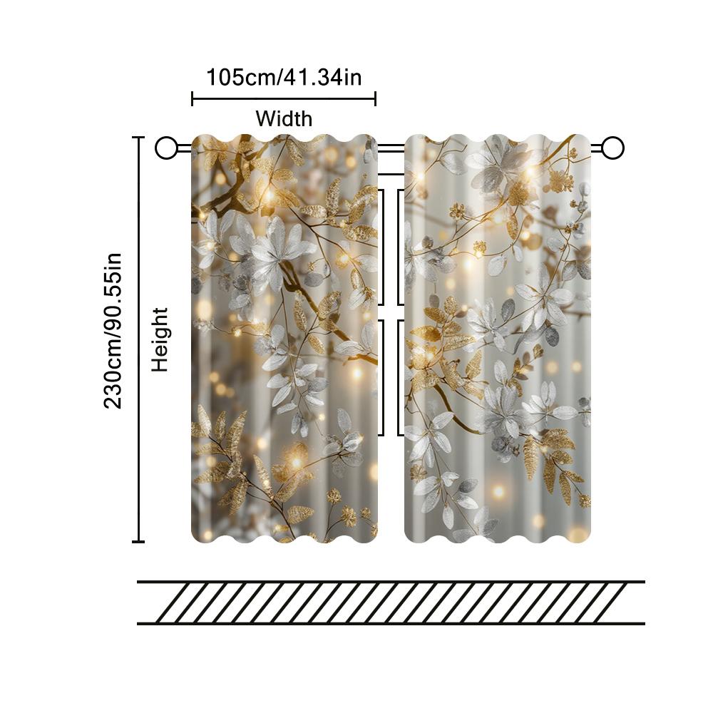 Filtering Curtains Excluding Rods Non Movable Without Batteries Golden Leaf Use Bedrooms Living Rooms Curtain Set Of 2 Made Polyester Washable Area
