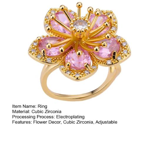 Damenring, glänzender Zirkonia, Blumenform, Fingerring, verstellbares Design, Ring, exquisite Verarbeitung, Schmuckstück