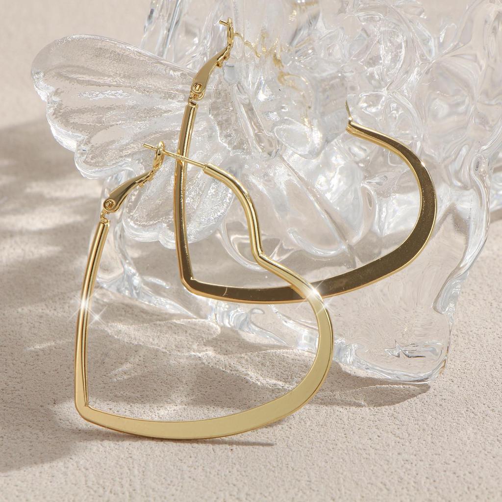 Polished Copper Hollow Heart Spring Hoop Earrings - Simple Gold Women's Earrings