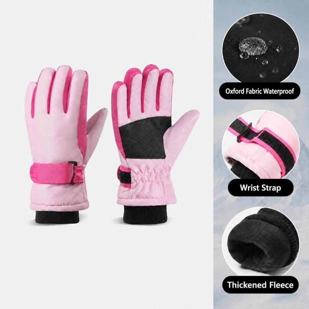 Warm Fleece Lining Winter Ski Gloves Waterproof Finger Gloves Durable Kids Snow Gloves  for Boys
