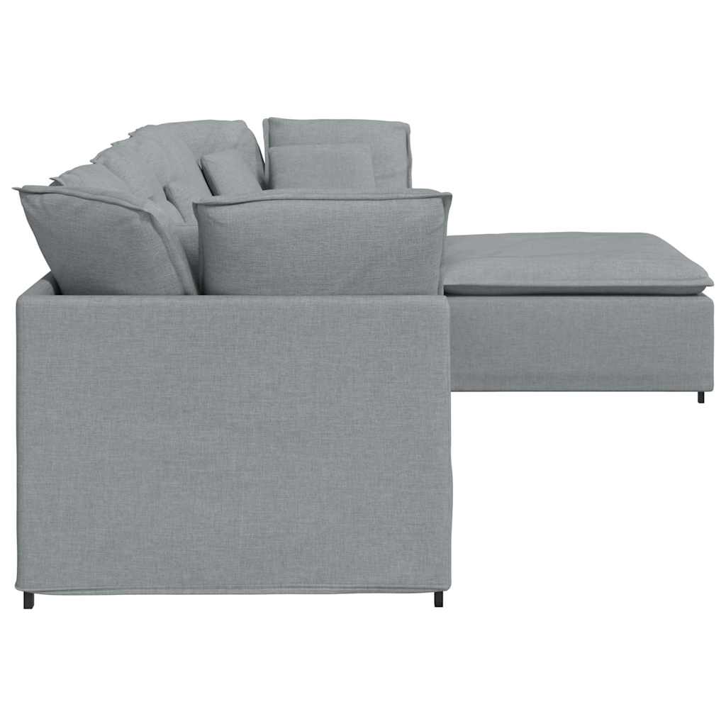 Modular Sofa with Footstool and Cushions Fabric Light Grey