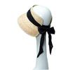 Style Wheat Straw Hollow Sun Hat for Women, Bow & Pearl Decor, Breathable Visor Cap for Vacation, Outdoor Beach Sun Protection