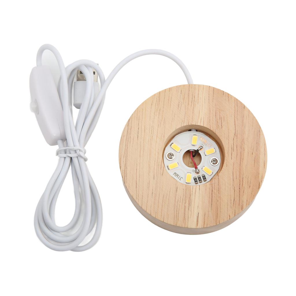 LED Light Base USB Interface Oak Wood Material Round 2cm 0.8in Thickness Glowing Decorative Display Lamp for Home 5V