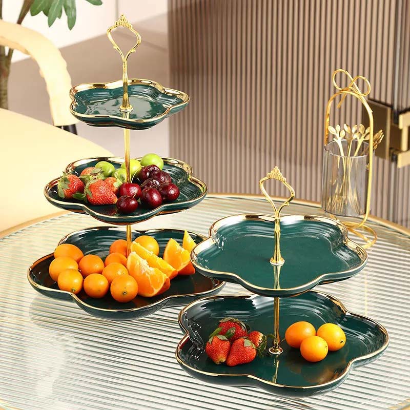 Multi-layers Iron Ceramic Fruit Plate Living Room Hoom Snack Plate Candy Bowls Nordic Dessert Shelf Rack Table Decor Fruit Plate Basket Snacks Tray