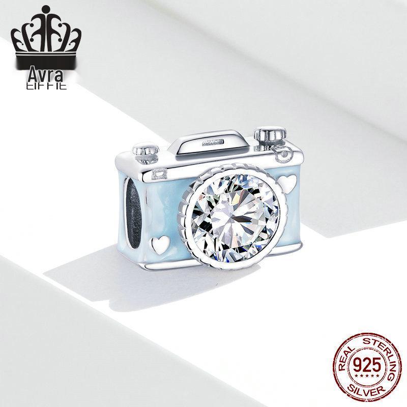 Avle S925 Sterling Silver Shiny Camera Beads DIY Bracelet Jewelry Accessories