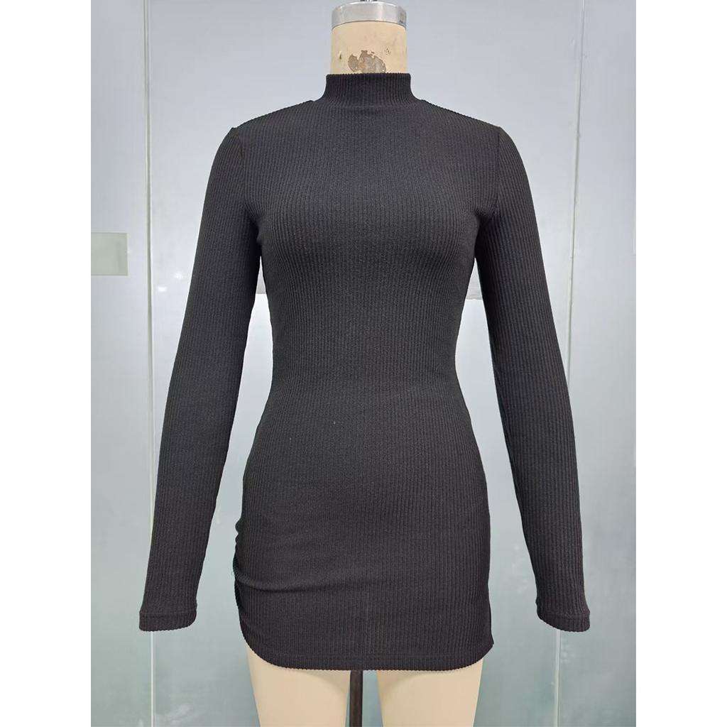 New Women's Fashion Sexy Slim Long Sleeve Knit Bodycon Dress, European American Style Casual Party Cocktail Dress for Women