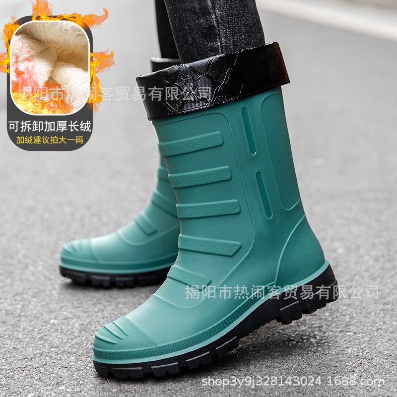 Jundeng medium tube British men's rain boots outdoor trend foot cover men's waterproof boots cowboy medium tube boots travel replacement rubber shoes