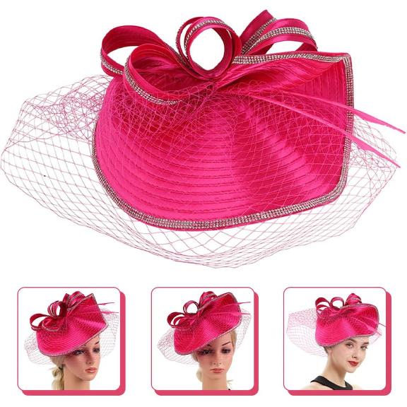 VALICLUD Women’s Elegant Cocktail Tea Party Fascinator Hat Headband in Rose Red, Lightweight Mesh Material, Wedding and Special Occasion Accessory