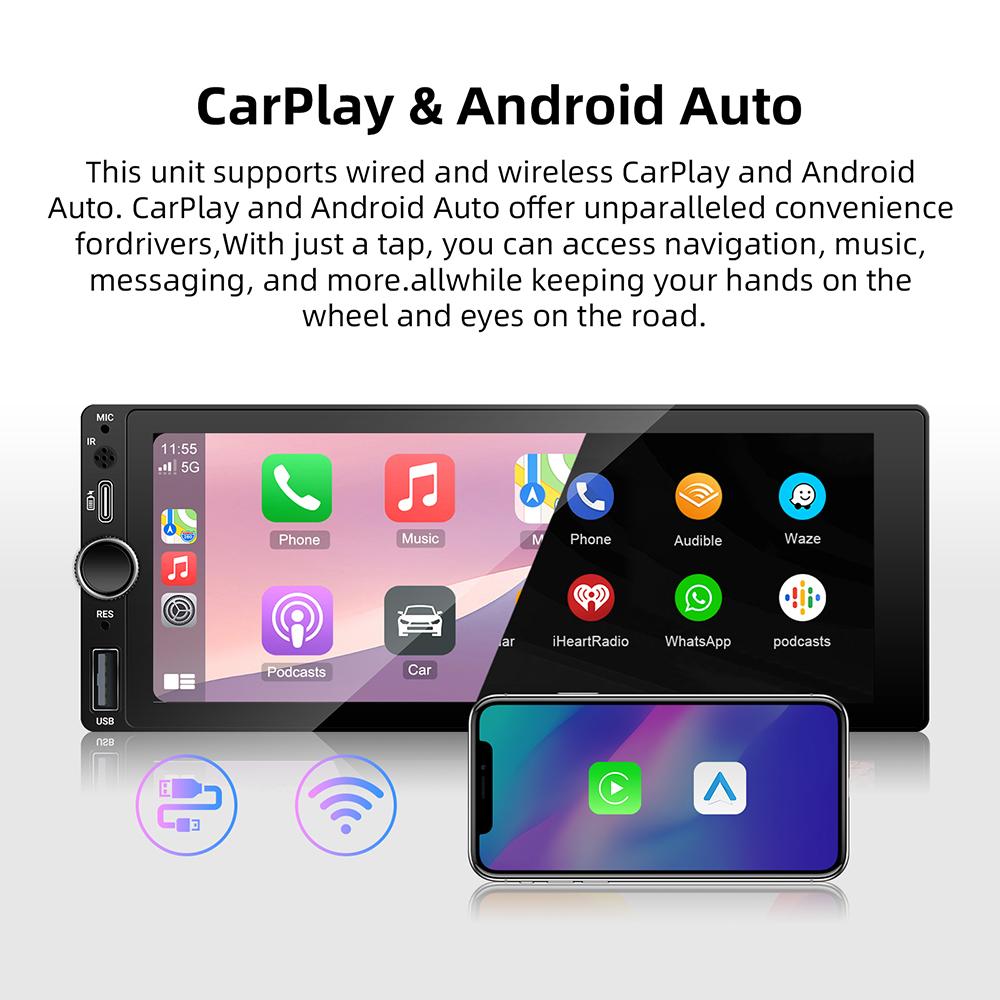 1DIN 6.86 Inch HD Touch Screeh Multimedia MP5 Player Auto Radio Wireless CarPlay Android Auto For Universal Car Radio BT FM AUX