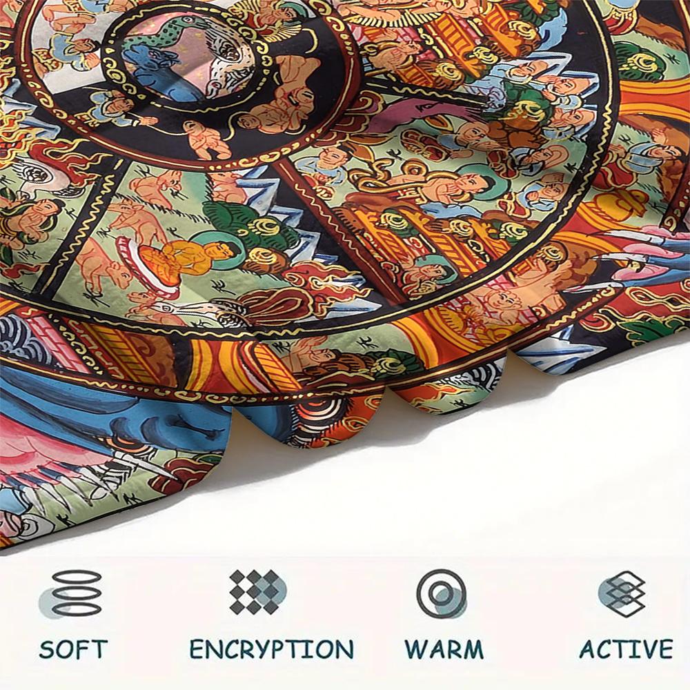 1Pc Buddhism Wheel Print Flannel Blanket, High quality Comfortable for All Seasons, Home Decor, Warmth and Comfort, Perfect for Christmas Gifts