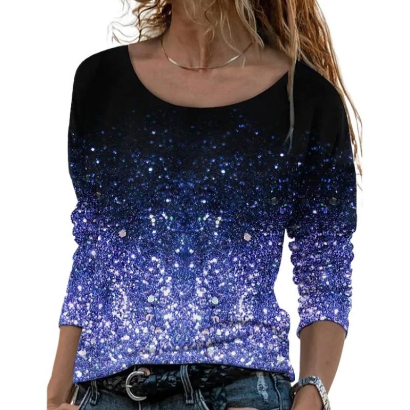 IHUASU Women's Long Sleeve Loose Round Neck Casual Pullover 3D Printed T-Shirt