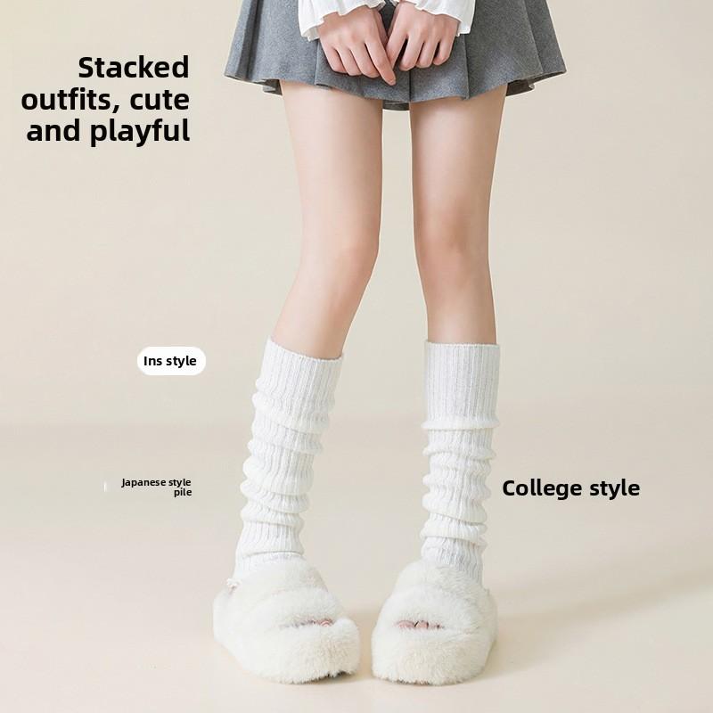 Spring and Summer College-style Pile Socks Make The Legs Look Slimmer, Elastic, Breathable and Do Not Roll Off. Pure Color Long Socks.