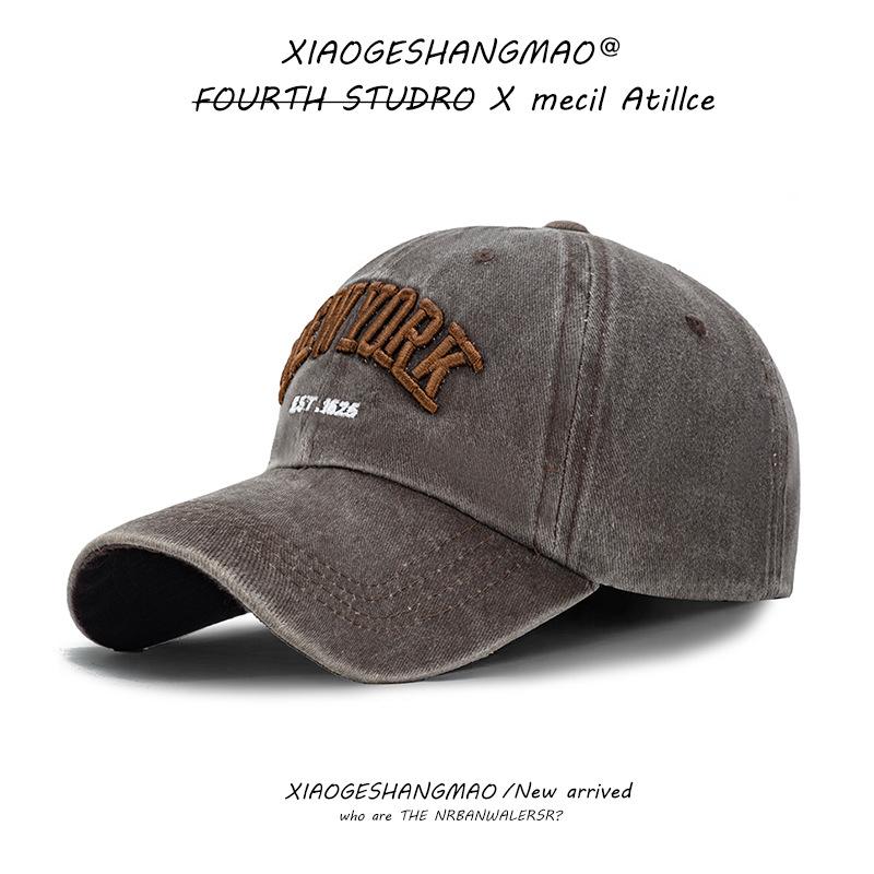 Hat old washed baseball cap retro curved brim light board hat couple sun hat solid color cap
