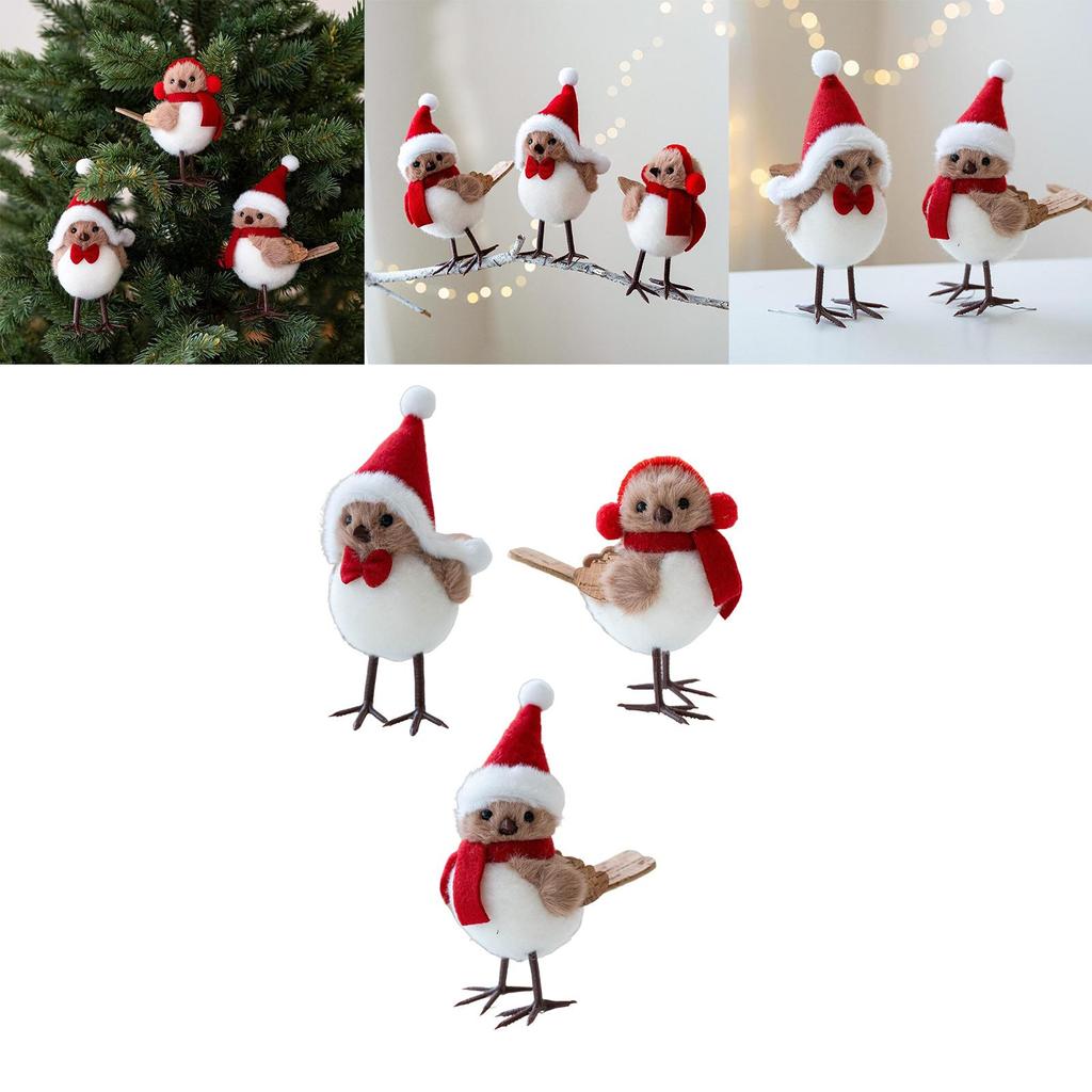 Christmas Table Decorations Bird Figurine Plush Doll Cute Ornamental Bird for Home Holiday Winter Party Decor