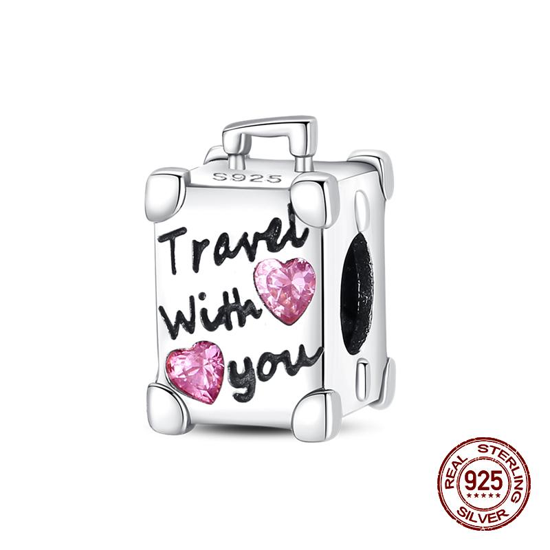 100% Copper Colorful Suitcase Bag Travel Charms Beads Fit Original Pandach Bracelets Fine Diy Anniversary Jewelry