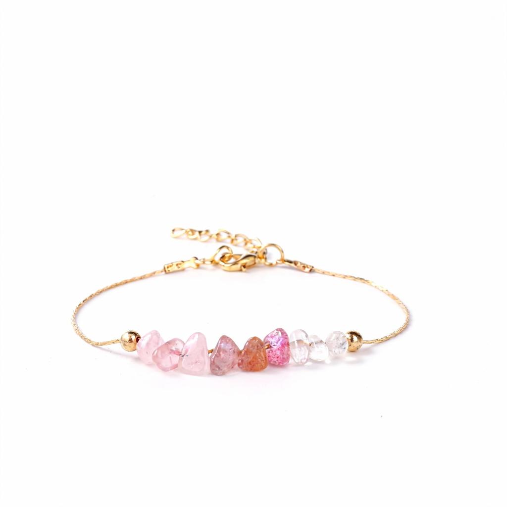 Festliche Geschenke Rosenquarz Erdbeerquarz und Klarquarz Splitter Armband Zarter Modeschmuck für Frauen Tägliches Tragen Einfaches Vielseitiges Accessoire