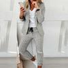 2 Stück/Set Damen Blazer Hosen Set Umlegekragen Cardigan Langarm Elastische Taille Schmale Passform Kordelzug Formell Knöchellang Kariert