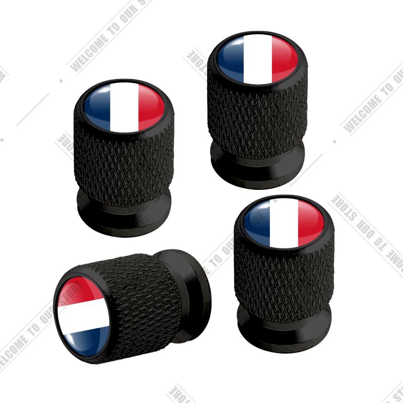Cqdjvy1 Auto CNC Aluminium Duitsland Italië Frankrijk Driekleurige Vlag Embleem Voor Citroen Peugeot Fiat Kia 4 stuks Bandenventiel Luchtpoort Stuurpen Afdekdoppen