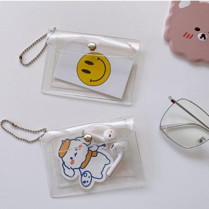 

PVC transparent transportation card photocard education fee swimming pool wallet pouch pearl pink