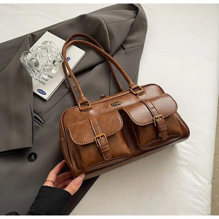 

Однотонная сумка через плечо из ПУ с пряжкой для женщин, модные сумки с прошивкой, качество