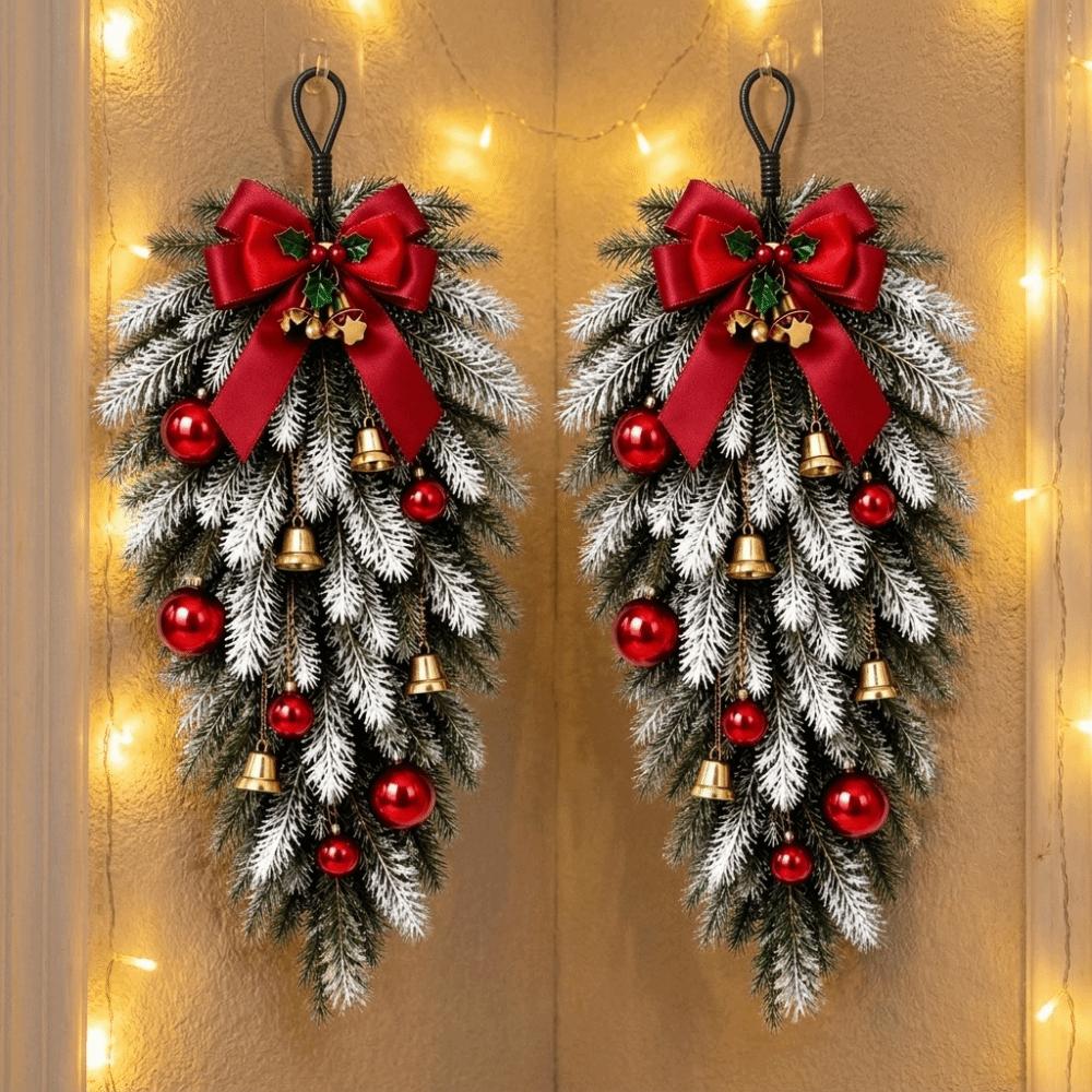 Plastic Norfolk Pine Garland Red Bow Holiday Wreath Set Luxury Set Christmas Decor Set Winter