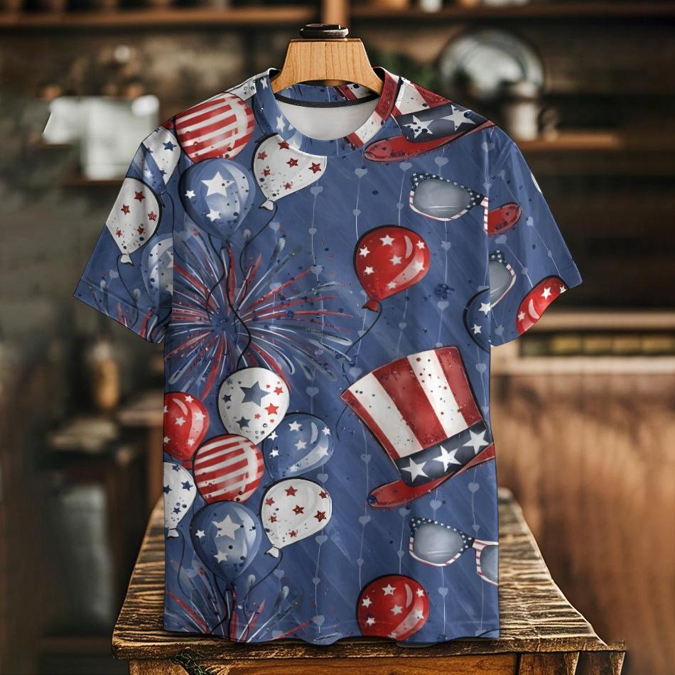 

Летняя футболка с круглым вырезом, 3D-принтом американского флага, модная, повседневная, с коротким рукавом, мужская XS