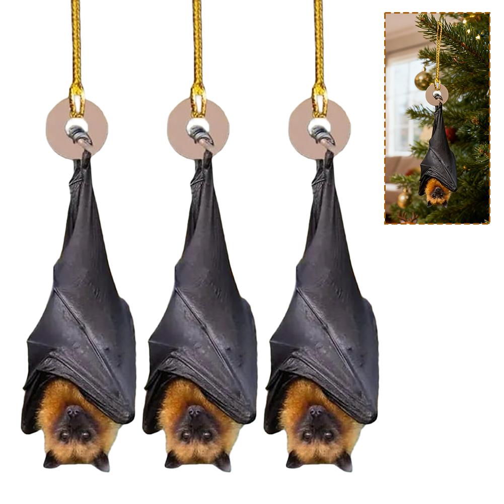 Acrylic Bat Christmas tree Hanging ornaments, 1/3PCS Realistic Upside-Down Bat Decor, Holiday Christmas Tree Hanging Decoration