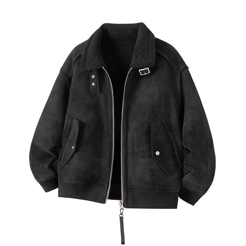 Mu Yuan Men's 2025 Winter Shearling Cotton Stand Collar Vintage Streetwear Jacket