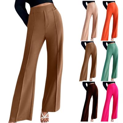 Women's Casual Sports Pants  High Waist Slim Wide Leg Flared Solid Color Slim Pants