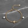 Non Tarnish Gold plate Bracelet Gold Plated Stackable for Women, Thin Herringbone Chain pearl star Jewelry Gift