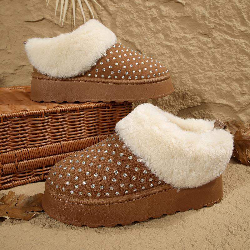Large Size Autumn New Rhinestone Decorative Suede Velvet Thickened Warm Thick-soled Snow Boots