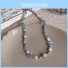 Nytt kinesiskt pärlhalsband med havsblå topas och geometrisk design för kvinnor