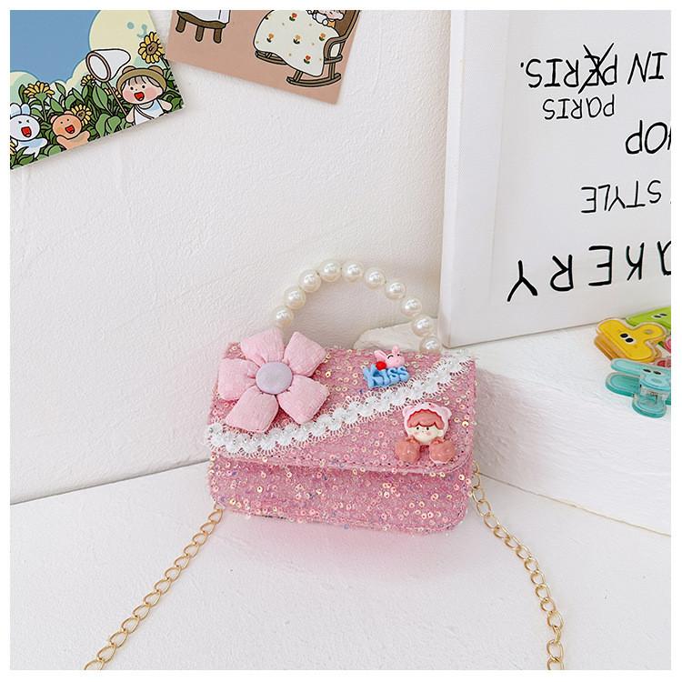Crossbody Bag Kids With Pearls And Bow For Everyday Style Fashionable Girl