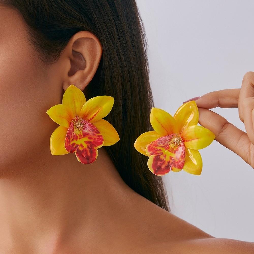 Orchid Flower Necklace Cloth Simulation Flower Earrings Personality Clavicle Chain  Ladies