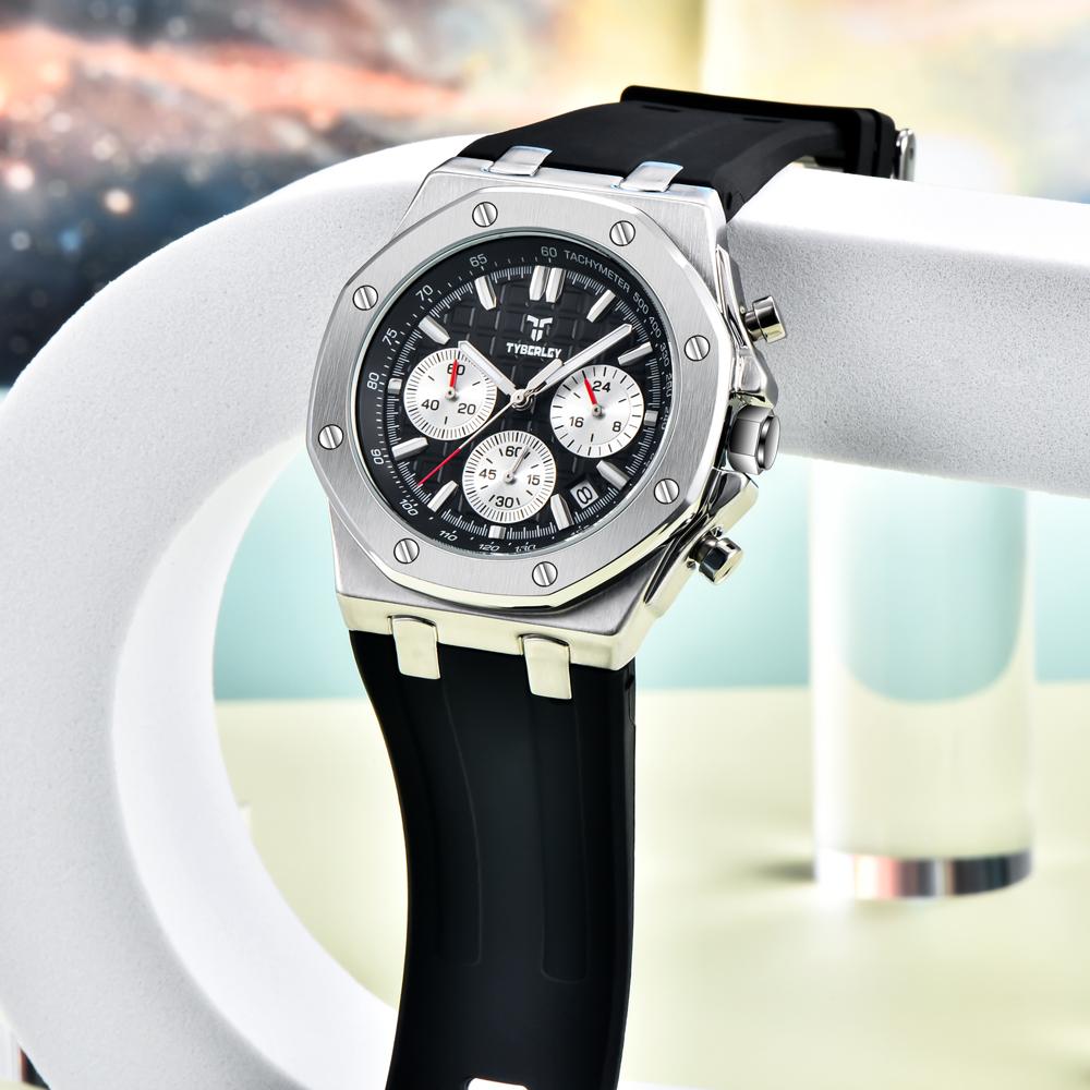 New TYBERLEY Luxury Men's Quartz Watch Sports Chronograph Luminous Waterproof Fashion Watch Men Silicone Grid Literal +BOX