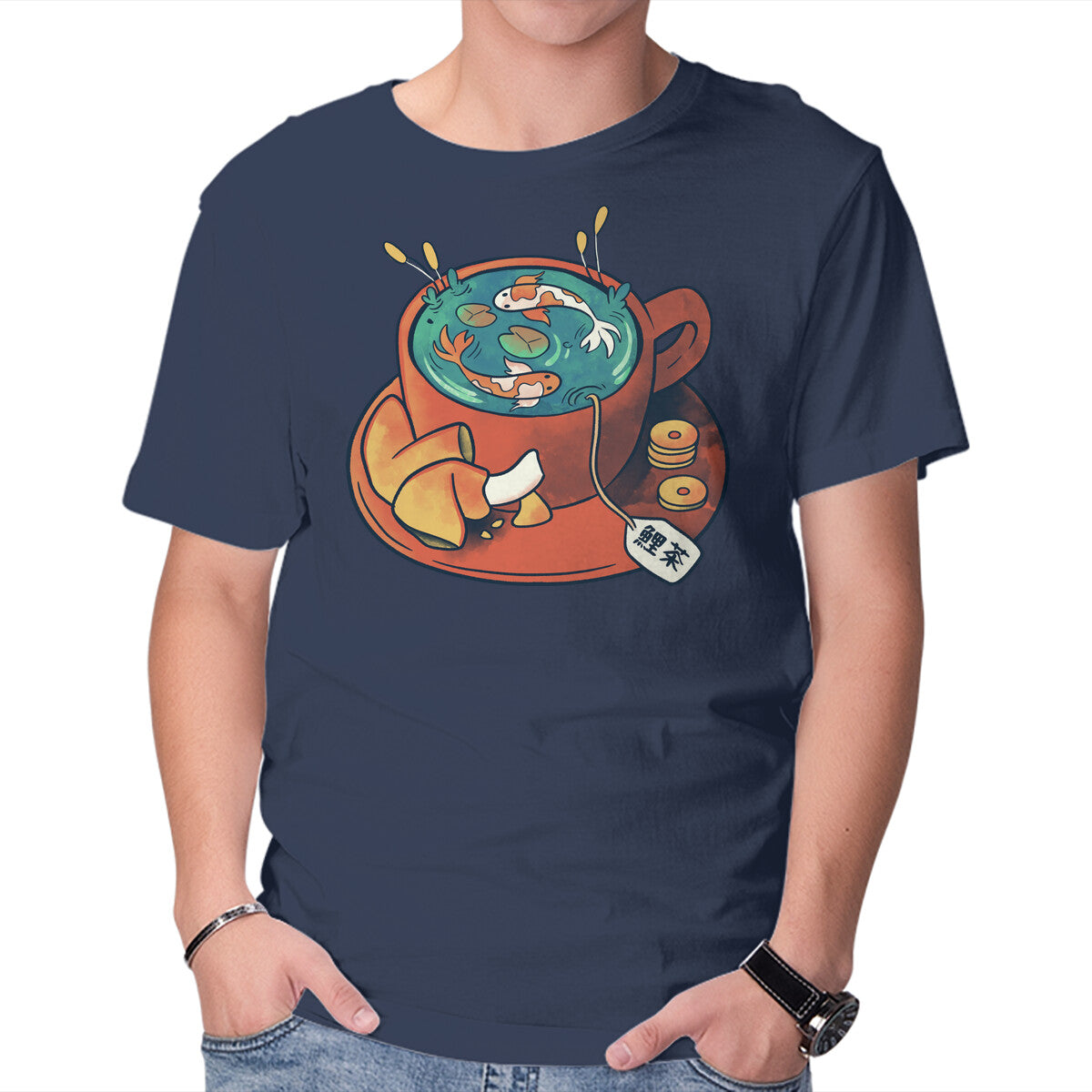 Unisex Crew Neck T-Shirt Koi Tea Zen Break Graphic Short Sleeve Casual Tee L
