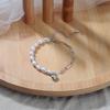 Pearl Jewelry 925 Silver Pearl Bracelet Heart Charm Paperclip Chain14K Gold Plated Freshwater Pearl Bracelet