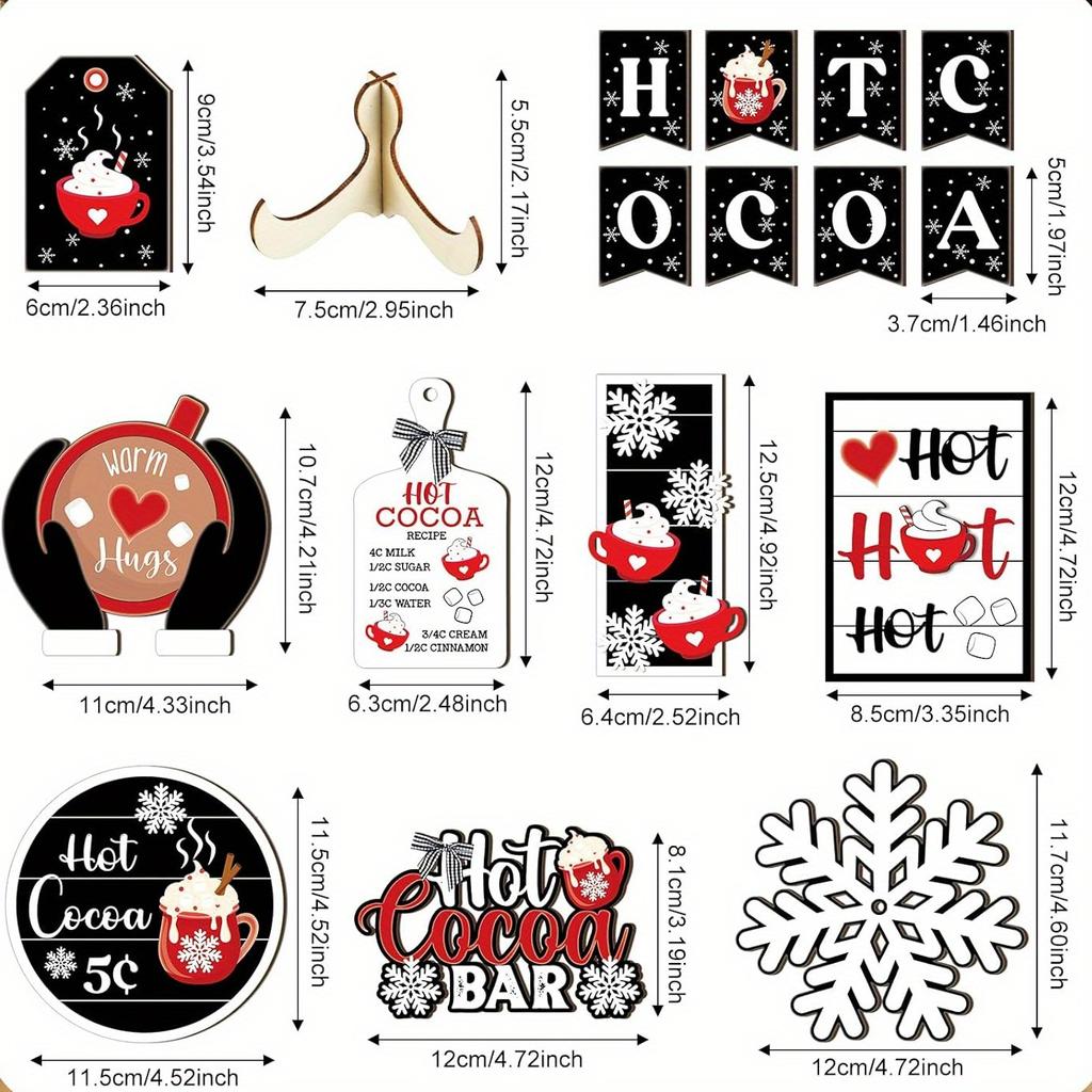 17 Pcs/set, Christmas, Tiered Tray Decorations, Hot Cocoa Bar Supplies, Christmas Signs, Winter Tiered Tray, Decorative Set