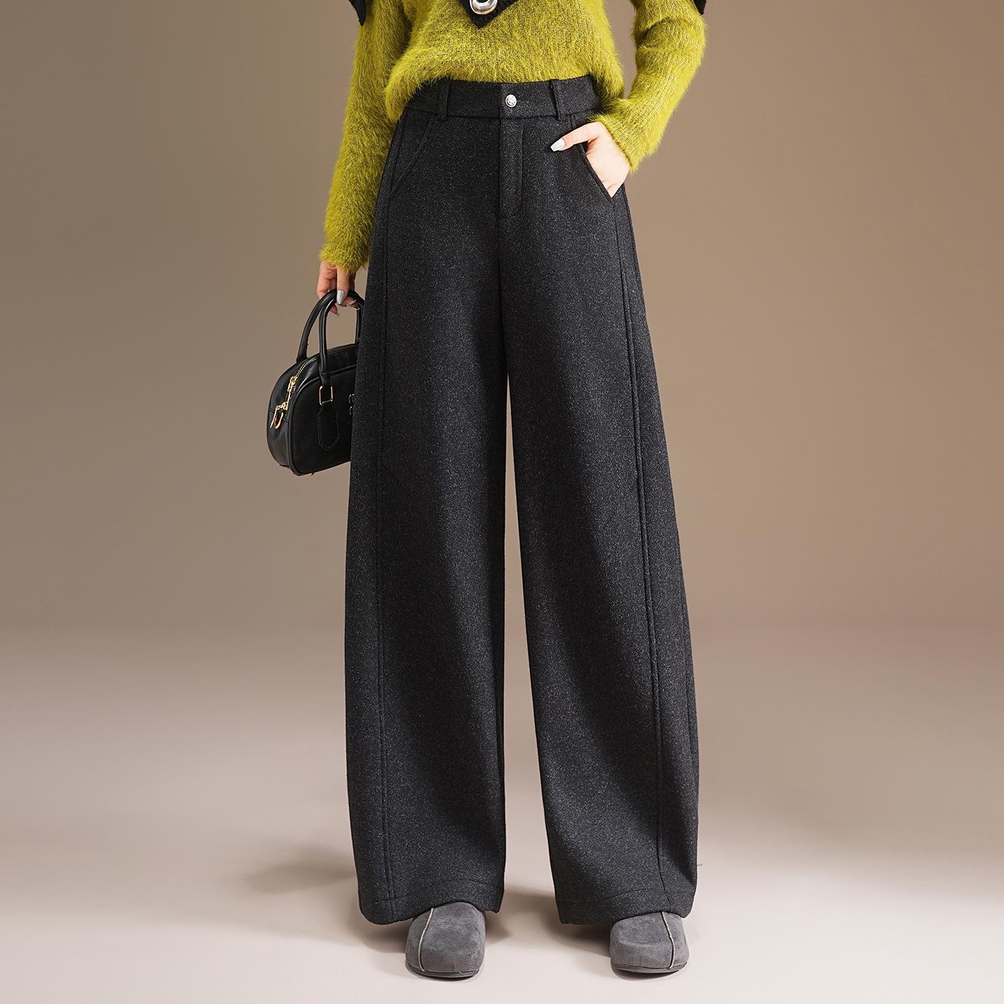 

Elegant Women s Wide-Leg Woolen Pants - Winter 2025 Plush One-Piece with Patchwork Design 31 чёрный