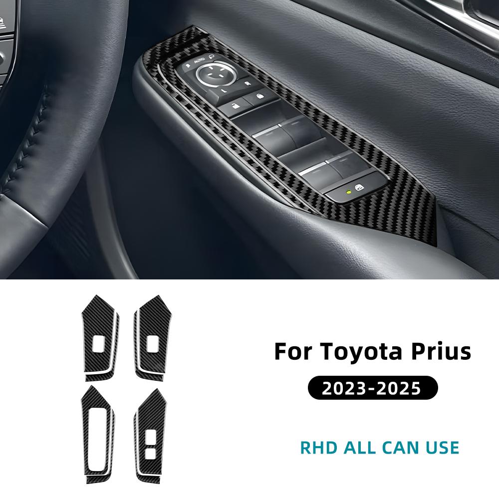 Sticker For Toyota Prius 60 Series 2023 2024 2025 LHD RHD Real Soft Carbon Fiber Car Window Lift Button Panel Trim Accessories