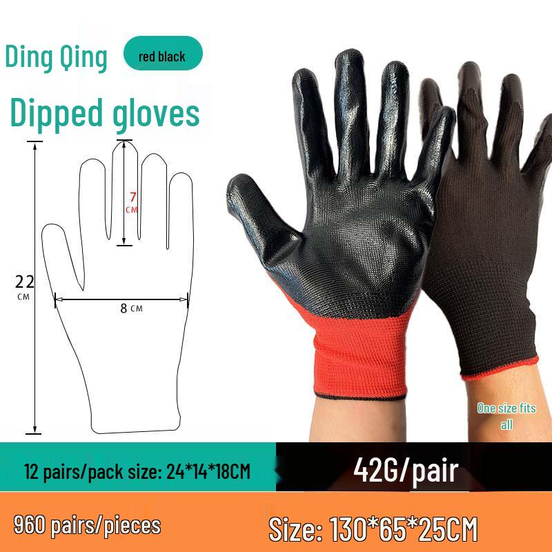 Durable Waterproof Nitrile Work Gloves - Non-Slip, Wear-Resistant, Half-Rubber for Construction Use