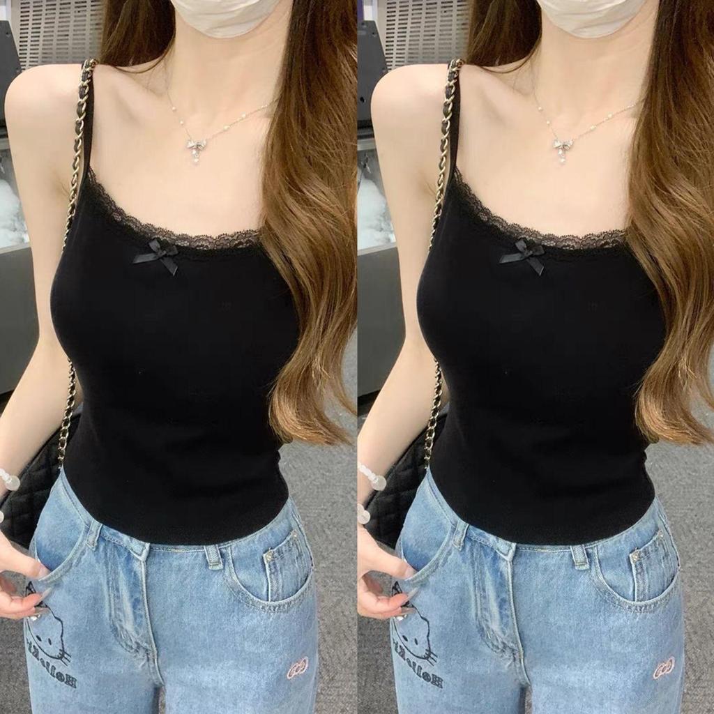 Women's Plus Size Lace Trim Cotton Camisole - Spring/Summer Sleeveless Slimming Base Layer Top