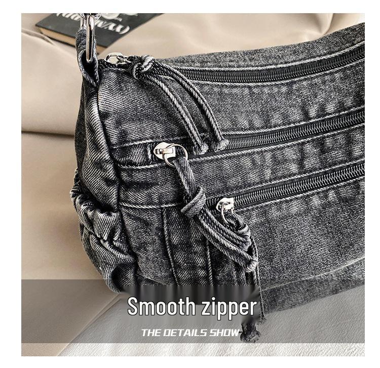 Women's Large Capacity Denim Crossbody Bag - Trendy Retro Shoulder Bag for Casual and Commute