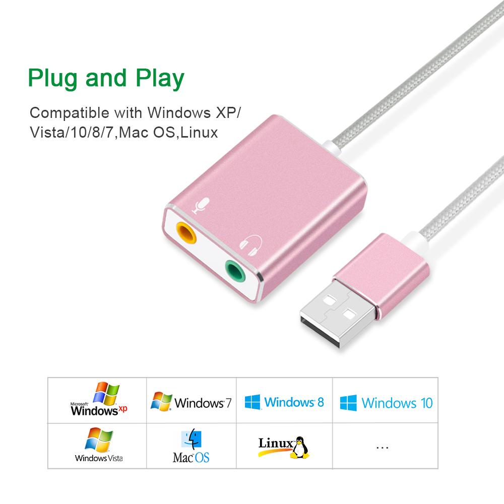 GOOJODOQ 7,1 tarjeta de sonido USB externa Jack 3,5mm Adaptador de Audio USB auricular micrófono tarjeta de sonido para Macbook ordenador portátil PC ZH