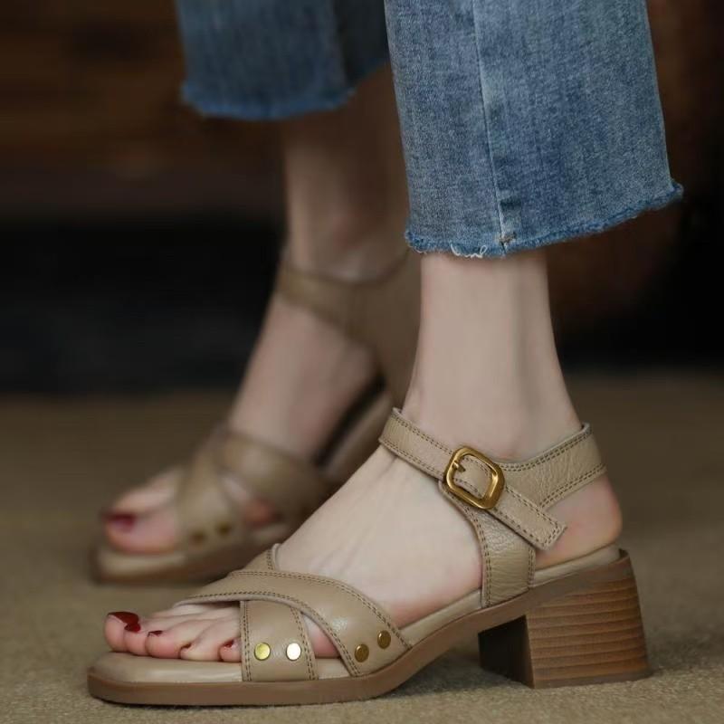 Fashion New Open Toe Sandals for Summer 2025 for Women with Thick Heel Cross Belt Sandals for Commuting Non-slip Women's Shoes Sandalias
