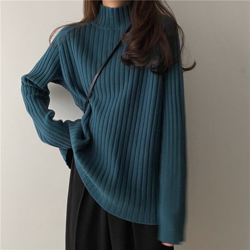 Lazy Style Turtleneck Sweater Autumn Winter Design-oriented Loose Thickened Red Knitwear Niche Top Women's Clothing