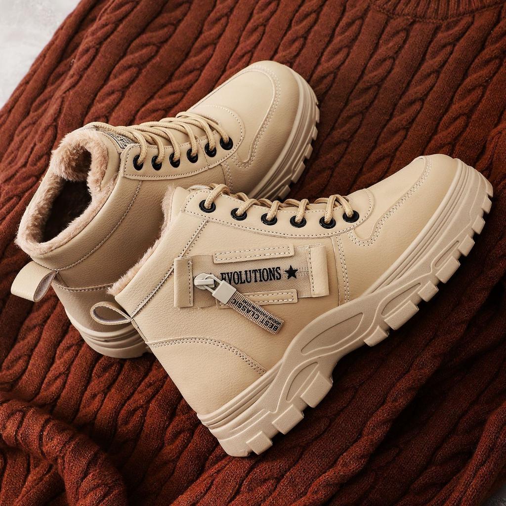 Women's Shoes, Snow Boots, Fashionable and Warm, with Thick Velvet and Cotton Shoes, Waterproof and Thick Lace Up Midsole Cotton Boots